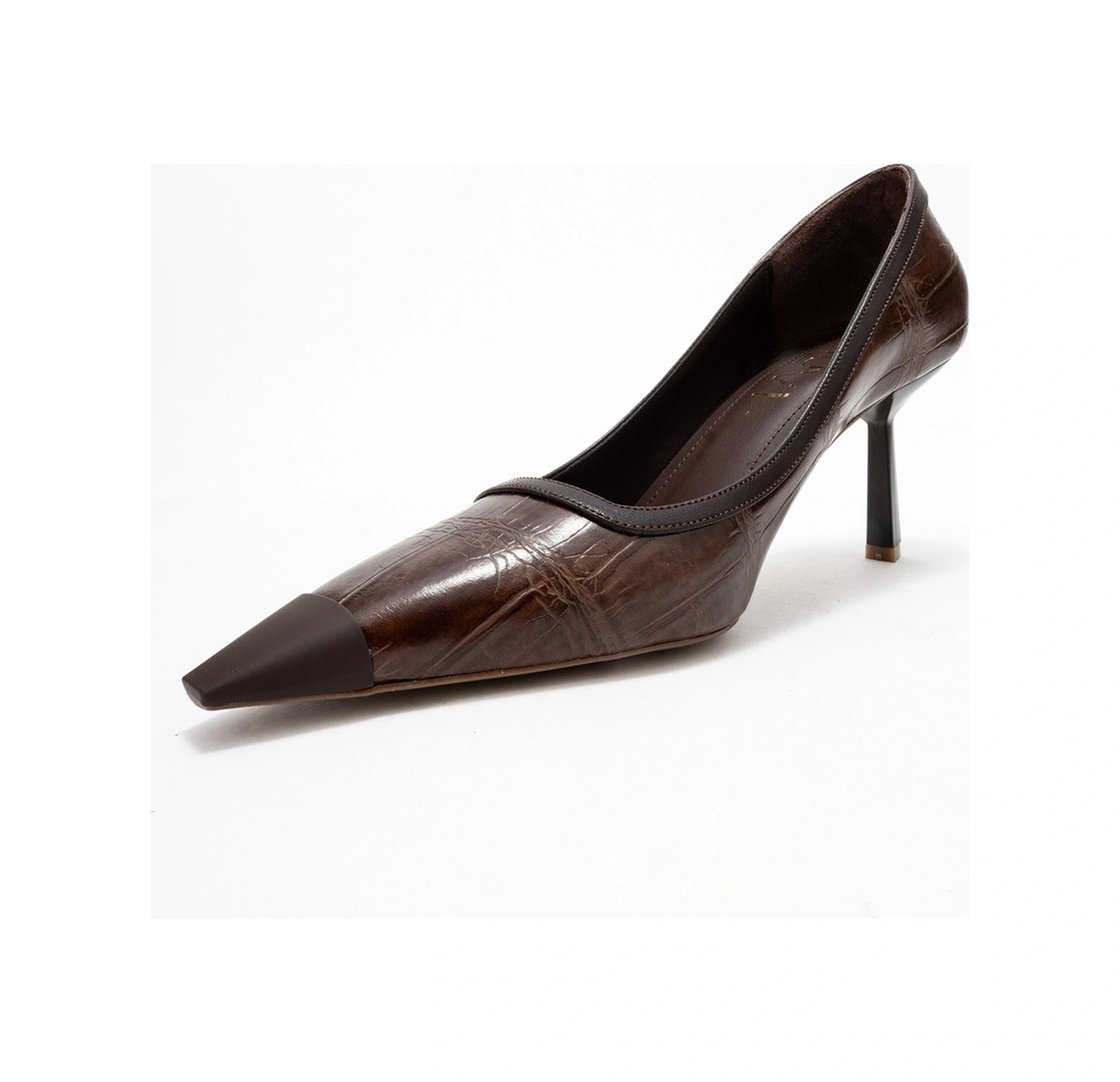 Rona Açık Kahverengi Baskı Mat Burunlu Kadın Topuklu Ayakkabı Açık Kahverengi