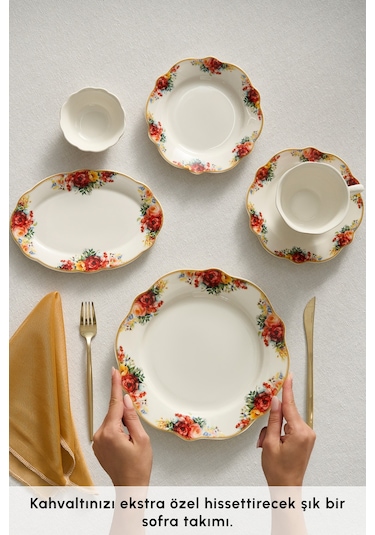 Karaca Forever Bone Amarose 26 Parça 6 Kişilik Kahvaltı Takımı Beyaz