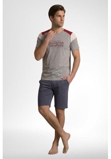 Mecit Pijama Mecit 4004 Gri Kısa Kollu Şortlu Erkek Pijama Takımı