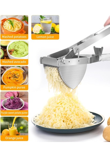 Moveevo Paslanmaz Çelik El Besin Presi - Püre Ve Bebek Yemeği İçin İnce Delikli, Kapaklı Ezme Aleti - Tek Parça Diğer
