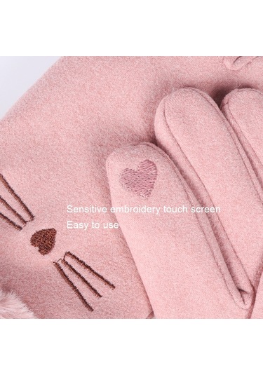 Dokunmatik Ekran Kadife Kalın Soğuk Önleyici Peluş Kürklü Eldiven 001