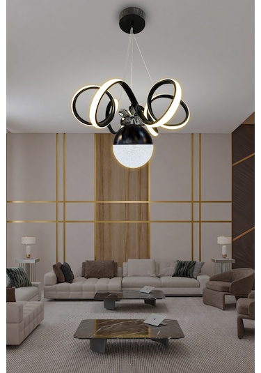 Kıvrım Tek Top Modern Oturma Ledli Avize - - Kumandalı / Krom Krom