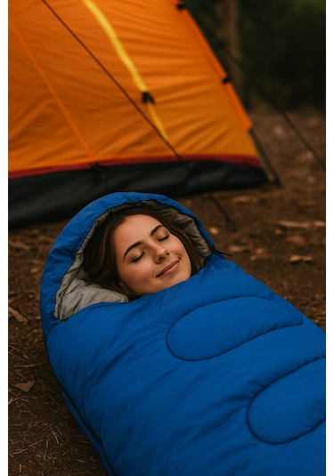 -25 C Su Geçirmeyen Piknik/kamp/tatil Uyku Tulumu Mavi Gri - Mavi