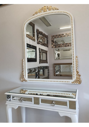 Ayna Denizi Lady White Gold Model Beyaz Altın Renk Dekoratif Ayna Altın - Beyaz