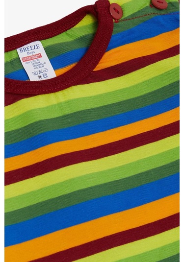 Breeze Erkek Bebek Uzun Kollu Tişört Patlı Renkli Çizgili 9 Ay-3 Yaş, Karışık Renk Karışık Renkli