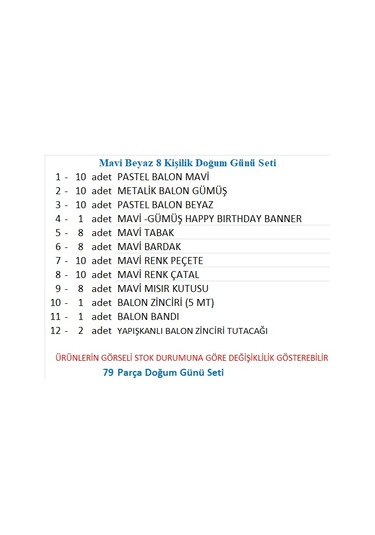 Mavi Beyaz 8 Kişilik Doğum Günü Seti