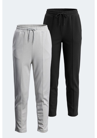 Slazenger Korbın 2 Li Set Kadın Cepli Eşofman Altı Siyah -taş Gri