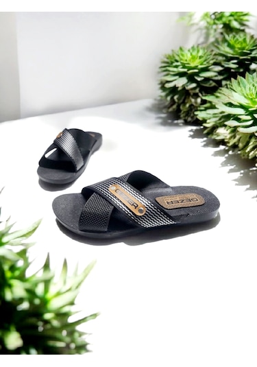 Erkek Çapraz Bant Rahat Taban Ev Ve Dışarı Terliği Siyah