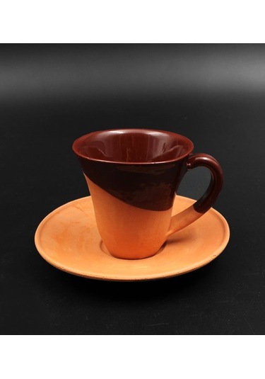 Çömlek Toprak Kahverengi Sırlı El Yapımı 2'Li Türk Kahvesi Fincan