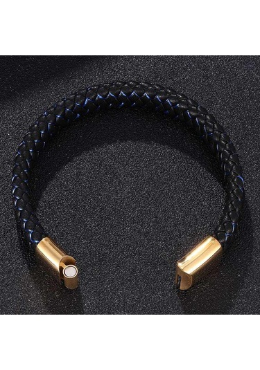 Moda Takı Deri Bileklik Erkek Paslanmaz Çelik Toka Erkek Bileklikler Bilezikler Takı Hediye Mavi