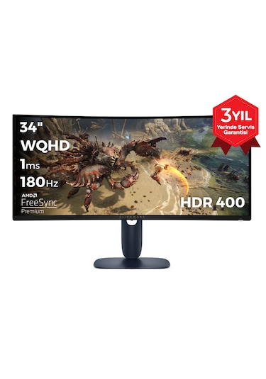 Dell Alienware AW3425DWM 34 3440x1440 WQHD 180Hz 1ms HDMI DP FreeSync Premium HDR 400 Curved Gaming Monitör