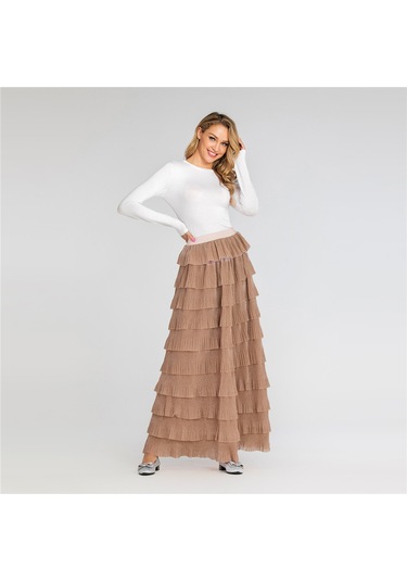 Kadınlar İçin Şık Parlak Pasta Eteği Haki