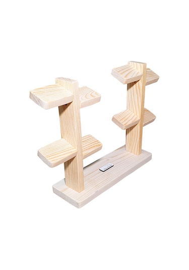 Doğal ahşap İki Kule tasarımlı saat askısı mücevher takı askılığı