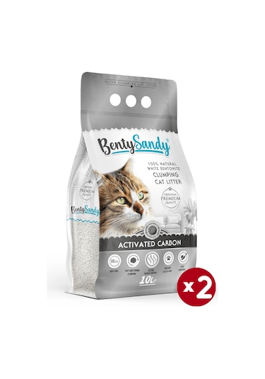 Benty Sandy Aktif Karbon İnce Topaklaşan Bentonit Kedi Kumu 2 x 10 L