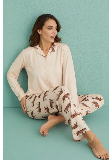 Arcan Mihra Kadın Gömlek Yaka Termal Pijama Takımı 14300/2 - 1 Adet 001