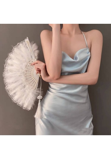 Fosenze Kumaş Ve Tüy Dekoratif El Venti, Ev Ve Özel Etkinlikler İçin, Siyah Ve Renkli Seçenekler M033