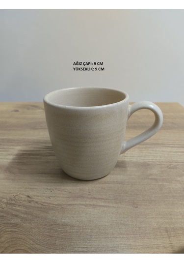 Bonna Kupa Mug Bardak Bej Renk Porselen Tekli Bej
