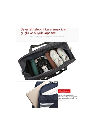 Büyük Kapasiteli Seyahat Seyahat Taşınabilir Bagaj Çantası Eğlence Spor Çantası MAvi Mavi