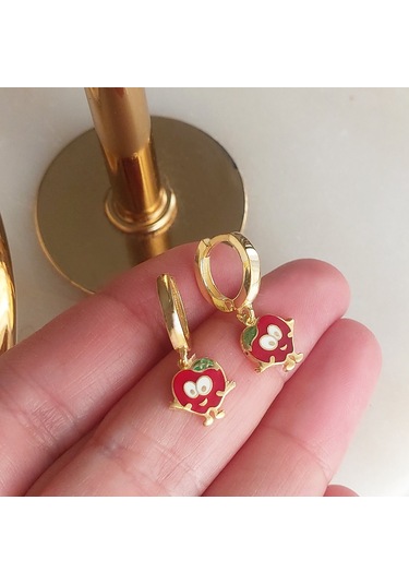 Vaoov 925 Ayar Gümüş Mineli Kırmızı Elma Çocuk Küpe