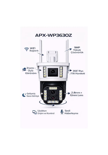 Apx-wp363oz 9mp 10x Zoom 2.8mm-12mm İki Kamera Wifi Ptz