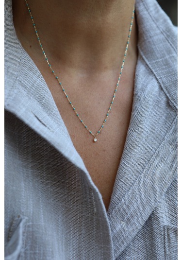 Yenigün Kuyumculuk 14 Ayar Altın Turkuaz Taşlı Ve Tek Taş Detaylı Kolye Kly17570 Sarı Altın