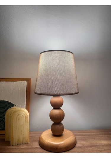 Bohem Ahşap Ayaklı Abajur - Vizon Vizon