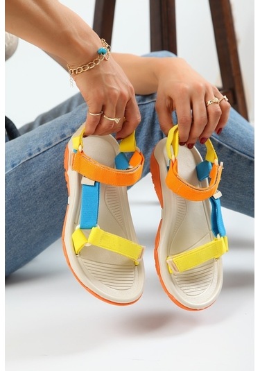 Imershoes Erkek Günlük Step Sandalet Düz Taban Cırtlı Spor Yazlık - 497212327 Siyah