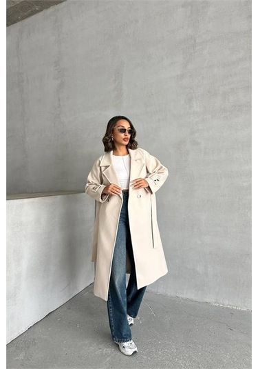 Neşeli Butik Kadın Astarlı Bej İthal Kaşe Kaban Nbg048 Bej