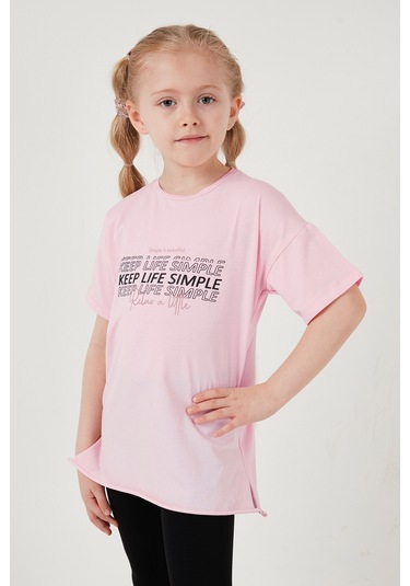 Lela Pamuklu Bisiklet Yaka Kısa Kollu Taytlı Alt-Üst Kız Çocuk Takım 6212007 Pembe