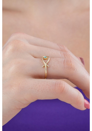 14 Ayar Altın Büyük Firuze Taş Detaylı Balık Yüzük Pembe Altın