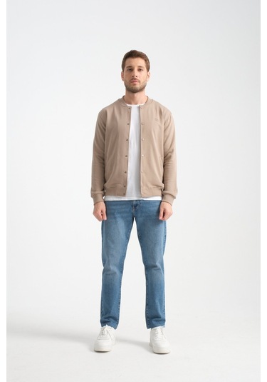 Shooter Sportswear Erkek Sweatshirt Düğmeli Ekru Standart Kalıp Vizon