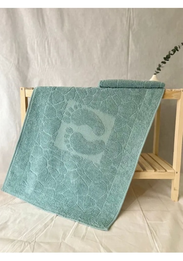 Taş Desenli Kaymaz Taban Ayak Paspası 50x70cm Hızlı Su Emiciliğine Sahip Mint Yeşili