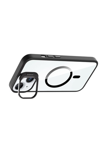 iPhone Uyumlu 15 Kılıf Standlı + Kamera Lens Koruma Setli M-safe Şarj Özellikli Mkst Etro Kapak Desert Titanyum Desert Titanyum