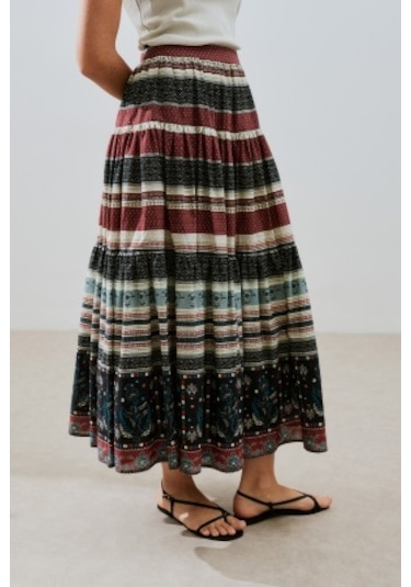 Desenli Pamuklu Katlı Etek Catalına Catalına