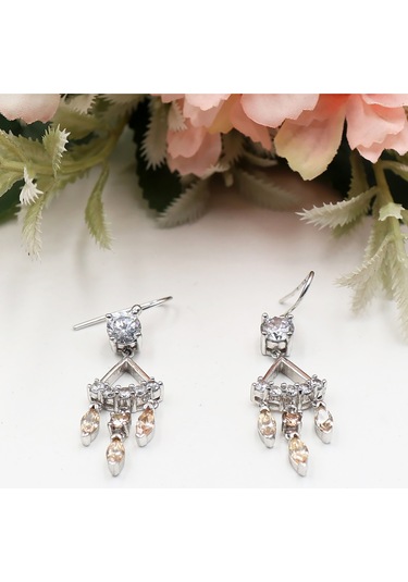 Üçlü Sitrin Taş Sallantılı Set Rose Gold - Gümüş