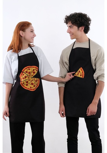 Beautiful İkili Paket Sıvı Geçirmez Su Geçirmez Mutfak Önlüğü Pizza Siyah