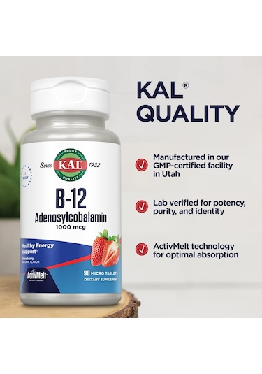 B-12 Adenosylcobalamin, Strawberry, 1,000 Mcg, 90 Micro Pastil Adenosylcobalamin B12 Vitamini Premı.um