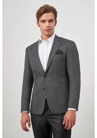 Koyu Antrasit Kazayağı Desen Bez Ayağı Mono Yaka Tam Astar Çift Yırtmaç 2 Düğme 6 Drop Slim Fit Classic Ceket 1002245106 Koyu Antrasit
