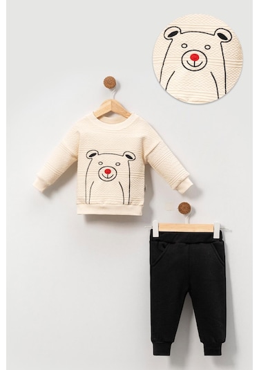 Pamuklu Relaxed Animal Detaylı Yumuşak Doku Erkek Bebek Takım Siyah