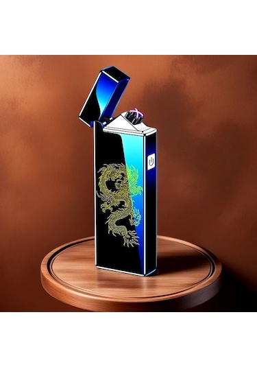 Willowhaven Siyah Altın Ejderha Şık Ultra Hafiz Usb Şarjlı Rüzgar Geçirmez Çift Ark Plazma Çakmak Siyah