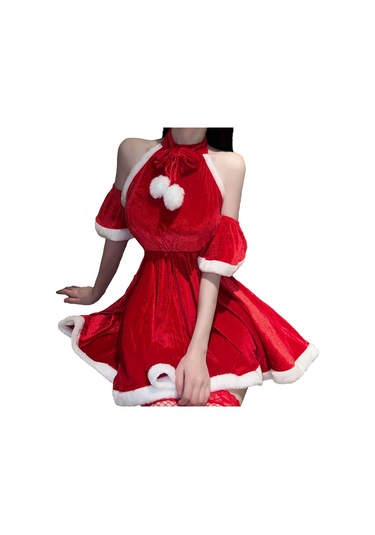 Homyl Cosplay Parti Rol Oynamak Için Yılbaşı Baba Mini Elbise Kırmızı