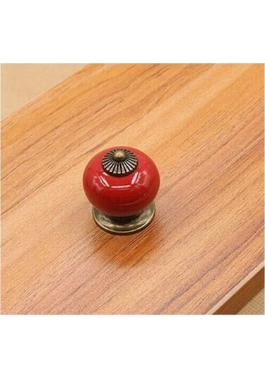 Dolap Kapağı Veya Çekmece İçin Kırmızı 5 Yuvarlak Seramik Düğme - Porselen Sap - Country Stili