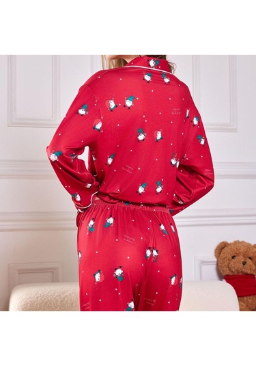 Suntek Yılbaşı Pijama Takımı Ev Giyimi Yumuşak Gecelik Kırmızı