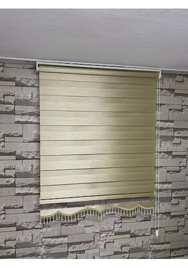 Krem Renk Bambu Zebra Perde (Etek Boncuklu)