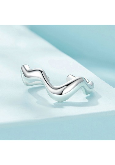 Sterling Silver S925 Simple Wavy Opening Adjustable Ring Çok Renkli