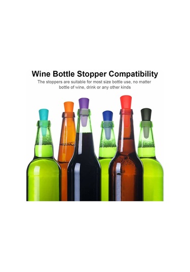 Konesam 6 Adet Yeniden Kullanıma Uygun Yemek Grubu Silikon Şarap Tıkanırcısı - Lezzeti Koru, Tüm Şişelere Uygun, El Kolu Desenli
