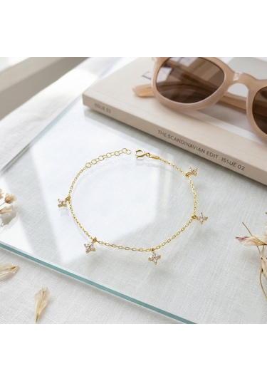 925 Ayar Gümüş Gold Minimal Çiçek Bileklik Altın