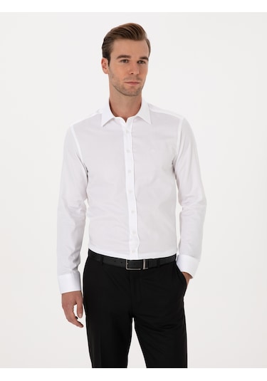 Cacharel Beyaz Slim Fit %100 Pamuk Klasik Gömlek