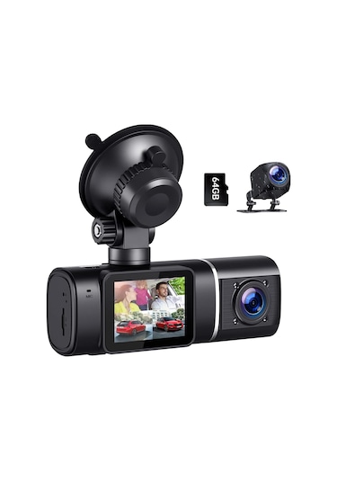 1080p 3 Kanallı Araç Içi Kamera, Gece Görüşü, G-sensör, 64gb Sd Kart
