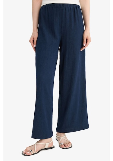 Defacto Beli Lastikli Düz Paça Bürümcük Pantolon F6166ax25smnv250 Lacivert